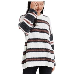 American Eagle Crew Neck Striped Waffle Knit Sweater Size XS White Grey Rust